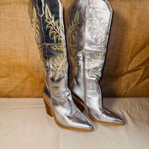Silver Embroidered Western Boots